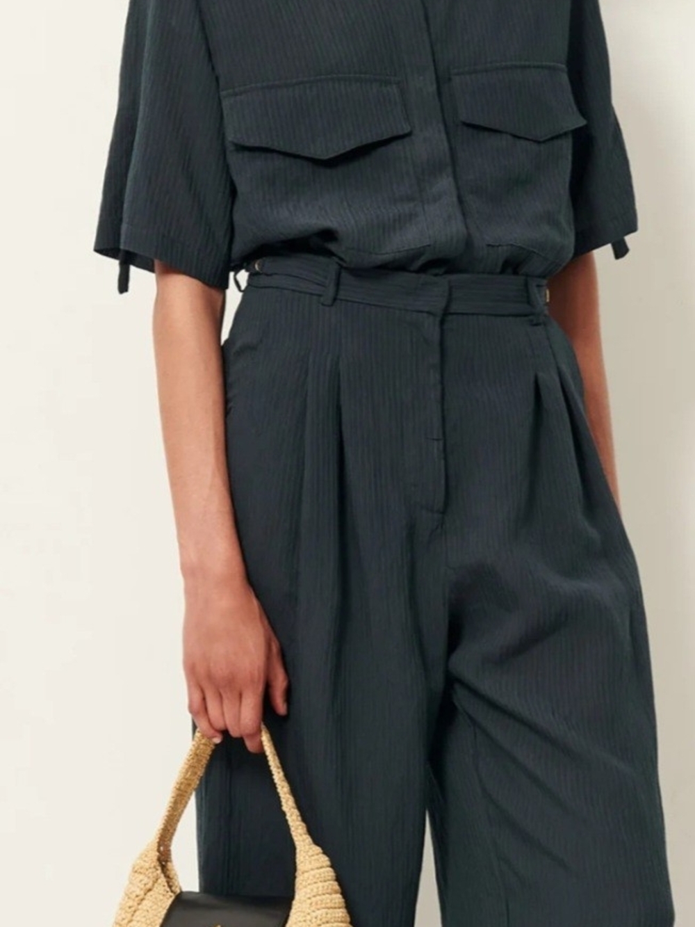 Tailored High-Waist Wide-Leg Trousers - Smoke Green